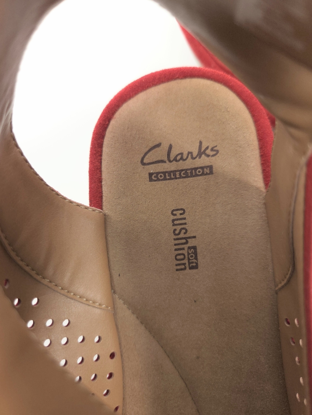 Clarks Reedly Salene Red Perforated Leather Peep‑Toe Wedge Sandals W 8.5 - Picture 10 of 16